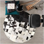 Cowhide Round Leather Rug 9x9 ft – Genuine Hair-On Hide Patchwork Area Rug for Living Room, Bedroom, Kids Playroom, Lounge & Western Home Decor
