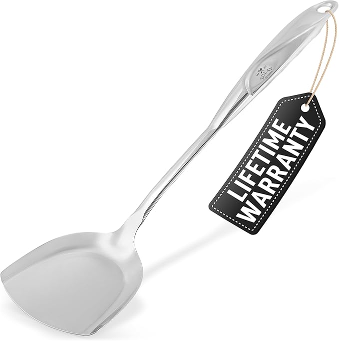 Zulay Kitchen Stainless Steel Wok Spatula - 14.8” Heat-Resistant Metal Turner for Stir-Fry, Sauté & Grilling - Durable, Rust-Proof & Dishwasher Safe Kitchen Utensil for Everyday Use