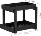 APRTAT 2 Pack Under Sink Organizer, Bamboo Wooden 2-Tier Pull-Out Storage with Sliding Drawers for Kitchen and Bathroom Cabinets, Easy Installation (Black, 2 Packs)