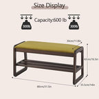 Achicsofar Shoe Rack Bench,2 Tier Solid Wooden Entryway Bench with Shoe Storage, Shoe Rack with Cushion for Living Room, Hallway(Olive Green, 31.5")