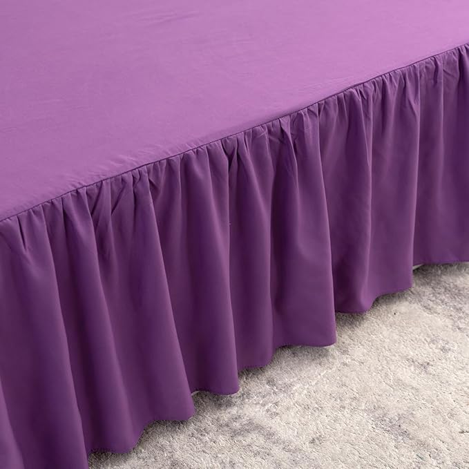 Bed Skirt Queen Size Ruffled Bed Skirt with Split Corners, 16 Inch Drop Dust Ruffle Bed Skirts with Platform, Grape