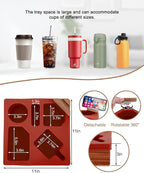Couch Cup Holder Tray, Silicone Wooden Couch Caddy with Cup Holder for Snacks, Drinks, Remotes, Waterproof Cup Holder for Couch, Organizer, Couch Drink Holder, (red)