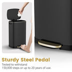 ELPHECO Kitchen Trash Can with Lid Soft Close, 13 Gallon / 50L Stainless Steel Pedal Garbage Can, Heavy-Duty Fingerprint Proof Step Wastebasket with 20 Bags, Removable Bucket, Home Office, Matte Black
