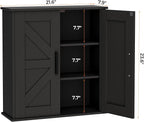 Homleke Bathroom Wall Cabinet, Over Toilet Storage Cabinet with Barn Doors and Adjustable Shelves, 3-Tier Medicine Cabinet Wall Mounted, for Bathroom, Kitchen, Entryway, Laundry Room, Black, (7.9" D)