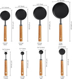 GuDoQi 8Pcs Measuring Cups and Spoons Set, Wooden Handle, Premium Stainless Steel with Metric & US Measurements, Nesting for Dry/Liquid Kitchen/Food/Baking, Black