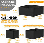 SpaceAid Drawer Organizer for Clothes, 6 Pack Dresser Drawer Organizer Bins, Closet Organizers and Storage Dividers for Clothing, Underwears, Socks (Black)