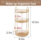 shuang qing Rotating Makeup Organizer for Vanity, High-Capacity Skincare Clear Make Up Storage Perfume Organizers Cosmetic Dresser Organizer Countertop 360 Spinning (Gold, 3 Tier)