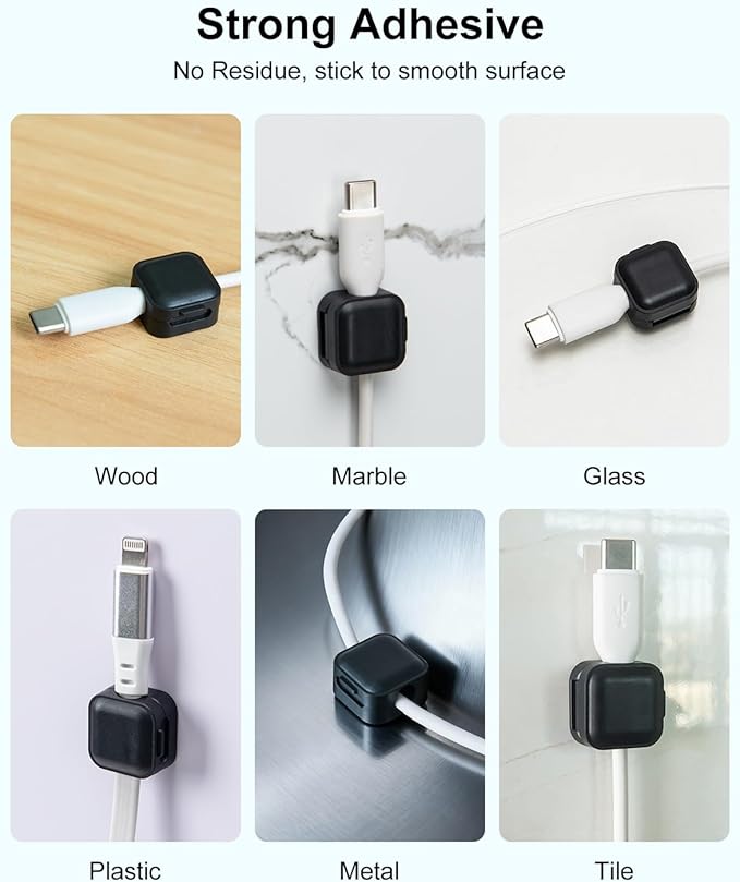 Art3d 8 Pack Magnetic Cable Clips, Black Cable Management Accessories, Cord Smooth Adjustable & Adhesive Backing Cord Organizer for Office Home Organization, Desk, Wall, Nightstand, Phone, Car