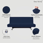 Easy-Going Stretch Futon Slipcover Armless Futon Bed Cover Furniture Protector Without Armrests with Elastic Bottom for Kids, Soft Jacquard Fabric Small Checks (Large, Navy)