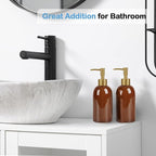 Natheeph 14OZ Ceramic Soap Dispenser Ceramic Soap Pump Dispenser Can Fill Liquid for Bathroom/Kitchen (2PC Brown)