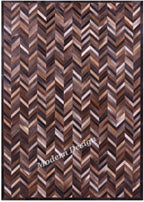 Modern Design Premium Cowhide Leather Carpet with Chevron Pattern, Area Rug (Natural Multi Brown, 6x9)