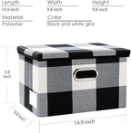 PRANDOM Collapsible Storage Bin with Lid [3-Pack] Fabric Foldable Storage Box Organizer Container Basket Cube with Cover for Home Bedroom Closet Office Nursery Black and White Grid(14.9x9.8x9.8)