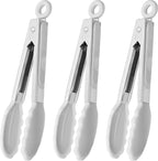HINMAY Mini Tongs with Silicone Tips 7-Inch Serving Tongs, Set of 3 (White)
