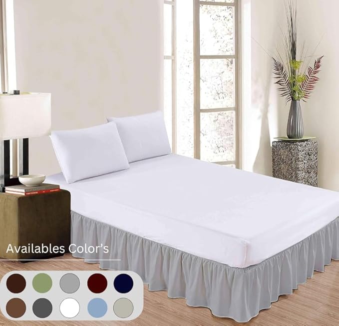 Ruffle Bed Skirt with Split Corners, Microfiber Dust Ruffled for a Perfectly Tailored Bedding Ensemble, Wrinkle and Fade Free, Easy Fit, King Size 15 Inch Drop, Light Grey
