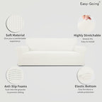 Easy-Going Stretch 4 Seater Sofa Slipcover 1-Piece Sofa Cover Furniture Protector Couch Soft with Elastic Bottom for Kids, Polyester Spandex Jacquard Fabric Small Checks Cream
