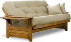 Nirvana Futons Brentwood Tray Arm Futon Sofabed Set - Queen Frame, 8" Thick Ivory Mattress, Rich Heritage Finish