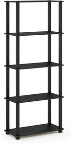Furinno Turn-N-Tube 5-Tier Multipurpose Shelf / Display Rack / Storage Shelf / Bookshelf, Square Tubes, Americano/Black