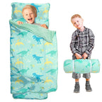 Toddler Nap Mat with Pillow and Minky Blanket, Large 55"x35" Sleeping Bag, Washable, Lightweight, Easy to Roll, Perfect for Preschool, Daycare, Kindergarten, Travel, Boys and Girls(Dinosaur)