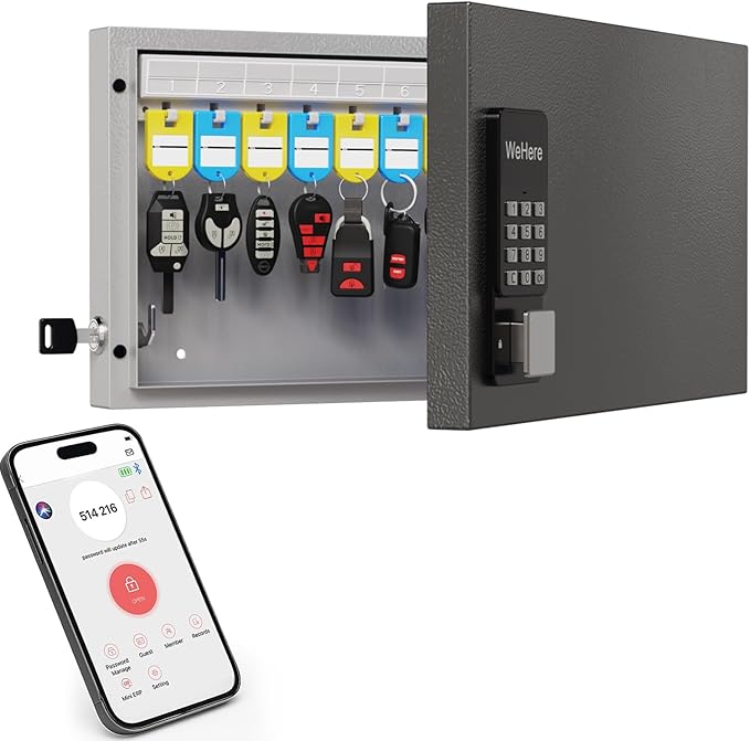 24 Key Lock Box Wall Mount, APP Bluetooth/One Time Password Share/Wi-Fi Remote, Smart Key Cabinet, Key Organizer box, Access Log Tracking Key Management System Apartment, Hotel, Office, House