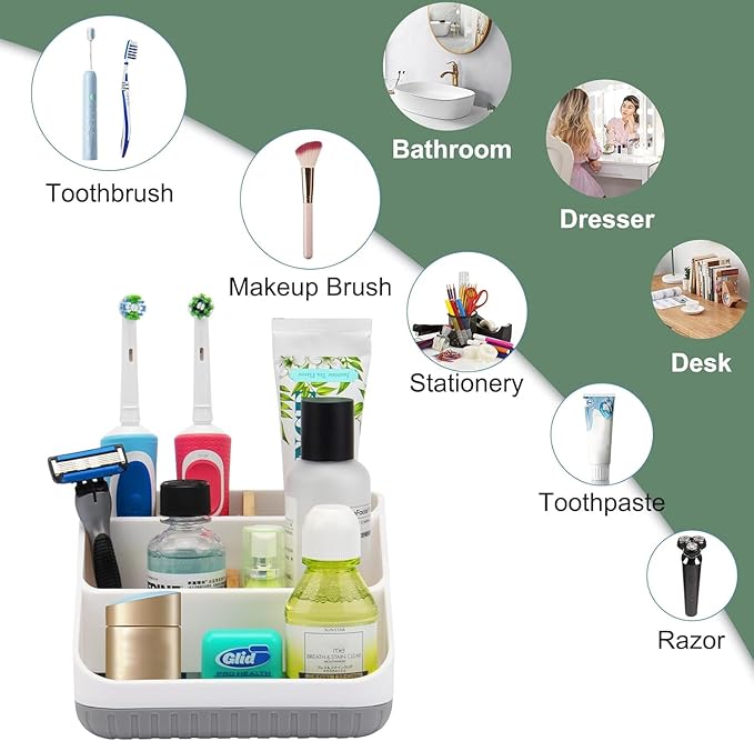Chintu Bathroom Toothbrush Holders for Countertop - Electric Toothbrush Organizer 6 Slots Tooth Brush Organization for Kids Family, Toothpaste Holder for Bathroom Vanity Organizer Storage White
