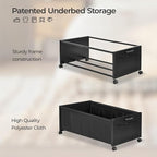 FOUCSSOMEI Under Bed Storage with Wheels, Wooden Under Bed Drawers On Wheels, Rolling Under Bed Shoe Storage, Space Saving, Black,Quadruple Size,90L