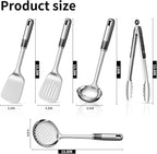Cooking Utensil Set, Stainless Steel Kitchen Tools Include Solid & Slotted Spatula,Soup Ladle, Heat-Resistant, Dishwasher Safe, Ergonomic Handle