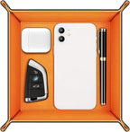 SITHON Valet Tray Desktop Storage Organizer – Premium PU Leather Catchall Bedside Vanity Tray Nightstand Caddy Holder for Remote Controller, Keys, Phone, Wallet, Coin, Jewelry (Orange)