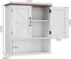 Bathroom Wall Cabinet with Barn Doors, Wall Mounted Bathroom Cabinet, Farmhouse Style, Adjustable Shelf, Wall Mounted Medicine Cabinets, White