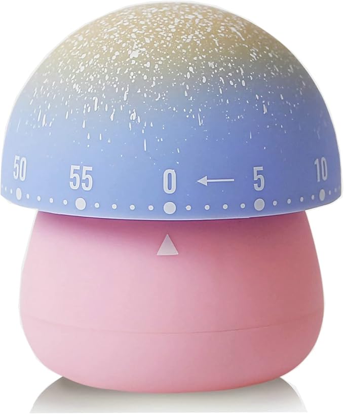 Mechanical Kitchen Timer, Cute Mushroom Timer for Kids, Wind Up 60 Minutes Manual Countdown Timer for Classroom, Home, Study and Cooking (Pink Base)