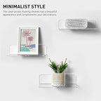 OAPRIRE Clear Acrylic Floating Shelves Set of 2 - Easily Expand Wall Space - Small Wall Shelf with Strong Adhesive for Bathroom, Bedroom, etc
