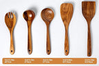 Wood Kitchen Utensils Set, 5 PCs Natural Acacia Wooden Spoons For Cooking for Non-stick Skillet, Utensil set For Cooking With Soup Ladle and Wok Spatulas, Salad fork, Spurtles for Cooking