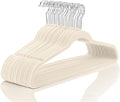 MIZGI Premium Velvet Hangers (50 Pack) - Heavy Duty, Non Slip Felt - Ivory, Chrome Hooks, Space Saving Suit Hangers