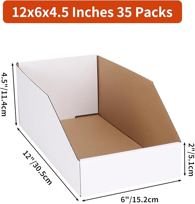 ZBEIVAN Cardboard Storage Bins Boxes 35 Packs 12x6x4.5 Inches, Easy Assembly Pantry Organizer Bins for Shelf, White