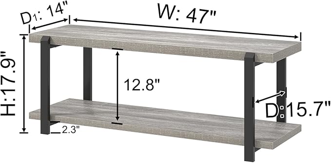 FOLUBAN Entryway Bench, Vintage Wood and Metal Shoe Bench for Hallway Front Door Entrance, Farmhouse Indoor Shoe Storage Bench Seat for Bedroom, Living Room, Light Grey, 47 Inch