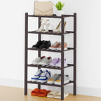 Smiry Small Bamboo Shoe Rack, 5 Tier Free Standing Wooden Shoe Organizer, Stackable Wood Shoe Storage Shelf for Closet, Entryway, 14 Vertical Slats, 2+2+1 Stack Thicker Legs, 17.3"x11"x32.5", Brown