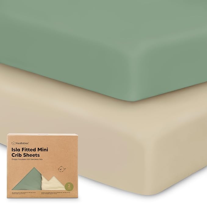 Pack and Play Sheets Fitted - 2-Pack Mini Crib Sheets for Pack N Play Mattress 38x26, Soft & Cozy, Neutral Toddler Playard Bedding, Snug Fitted Mini Baby Crib Mattress Cover Boy, Girl (Hedges)