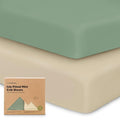 Pack and Play Sheets Fitted - 2-Pack Mini Crib Sheets for Pack N Play Mattress 38x26, Soft & Cozy, Neutral Toddler Playard Bedding, Snug Fitted Mini Baby Crib Mattress Cover Boy, Girl (Hedges)