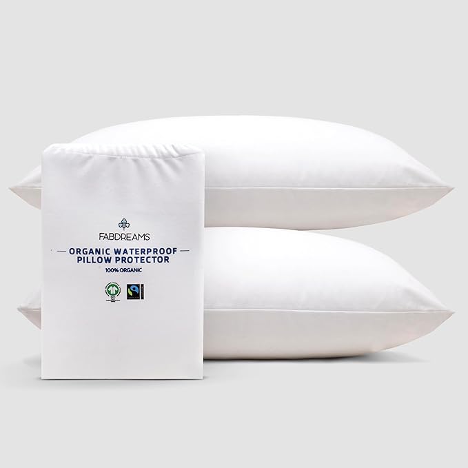 FABDREAMS Organic Waterproof Pillow Protector Set King Size | Pillow Cover Set of 2 | Pillow Encasement Set of 2 | Temperature Regulating | Breathable | King | 20” X 40” | White