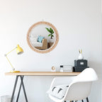 15 Inch Boho Round Hanging Wall Mirror Decorative Rattan Circle Mirrors for Farmhouse, Living Room, Bedroom