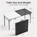 Folding Table, 5ft Folding Grill Table, Portable Camping Table for Cooking & BBQ Prep, 2-in-1 Metal&Solid Surface Foldable Grill Station for Outdoor Camping, Backyard, Patio Use,(Black and White)