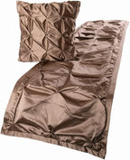 The HomeCentric Beige Bed Runner, Full Size 68"x18" Decorative Bed Runner with 2 Matching Pillow Cover, Beige Satin Bed Scarf in Pintucks - Satin Ballet Swirl