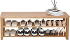 Shoe Rack Solid Wood Bench, 2-Tier Real Wooden Heavy Duty Shoe Storage Organizer Shelf for Entryway, Hallway, Mudroom, Living Room,Bedroom (Natural, 11.81"X39.4"X16.54")