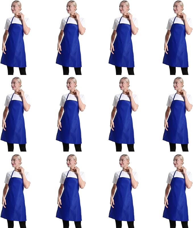 12 Pcs Bib Blue Aprons for Women Men Unisex Adult with 2 Front Pockets, Chef Kitchen Server Grill Restaurant Cooking Baking Painting Waterproof Aprons Bulk (Blue, 12)…