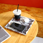DUANYAN Natural Marble Tray, Coffee Table, Food, Fruit, Paper Cup, Cake Display, Coffee bar, Family Gatherings, Seasonal Holiday Decoration Tray(Viola-square-9.8"x9.8"x0.7")