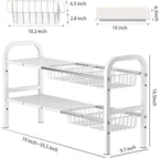 Under Sink Organizer，2 Tier Expandable Heavy Duty Metal Shelf，with 5 Removable Panels and 5 Storage Basket for Under Kitchen Bathroom Sink Organizers and Storage(White, Large)