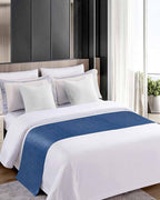 Retro Farm Linen Flax Bed Runners for Bedroom Hotel,Decorative Bedding Scarf Blue Solid Color Ocean Bed End Blanket Bedding Runner Scarves for King Size Bed,102x20in