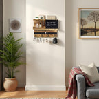 Key Holder for Wall Mount with Shelf and Mail Organizer, Key and Mail Holder with 16 Hooks, Farmhouse Entryway Organizer, Home Decor Rack(Pine Wood, Wood Color)