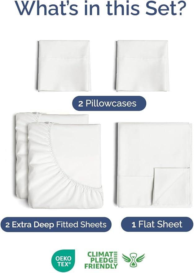 Extra Deep Pocket Split King Sheets - 5 Piece Breathable Cooling Bed Sheets - Hotel Luxury Sheet Set - Soft, Wrinkle Free & Comfy - Easily Fits Extra Deep Mattresses - Deep Pocket Antique White Sheets