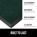 GORILLA GRIP 100% Waterproof All-Season WeatherMax Doormat US Designed Natural Rubber, Stain and Fade Resistant, Low Profile Indoor Outdoor Door Mats, Easy Clean Patio Mat, 17x29, Green Diamond