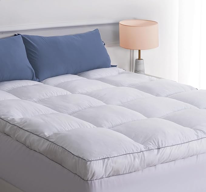 Marine Moon Mattress Topper Queen, Cooling Plush Bed Thick Pillow Top Pad, Hotel Quality Down Alternative for Queen Size with Deep Pocket,Soften Hardened Bed